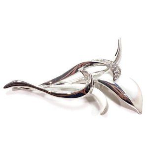 Silver Tone Rhinestone Lily Brooch